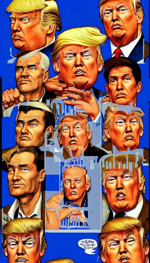 Image similar to donald trump in prison. portrait by clyde caldwell and jean giraud and anton otto fischer and john philip falter and will eisner and gil elvgren