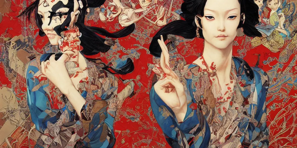 Image similar to orientalism painting by james jean and katsuhiro otomo and erik jones, inspired by akira anime, smooth face feature, intricate oil painting, high detail illustration, sharp high detail, manga and anime 1 9 9 9