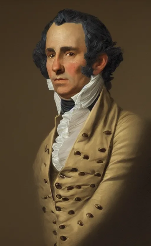 Image similar to portrait of a 1 8 0 2 united states president. hispanic male, detailed face, 1 8 th century, highly detailed, cinematic lighting, digital art painting by greg rutkowski