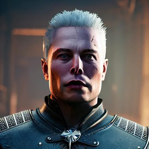 Image similar to Elon Musk in The Witcher 3, highly detailed, high quality, HD, 4k, 8k, Canon 300mm, professional photographer, 40mp, lifelike, top-rated, award winning, realistic, sharp, no blur, edited, corrected, trending