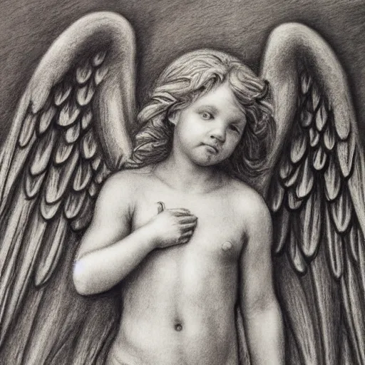 Image similar to a detailed charcoal and graphite drawing of an angel by claude weißbuch, detailed