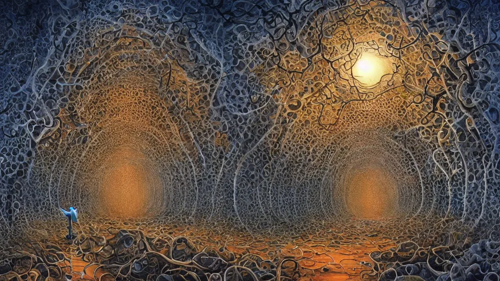 Image similar to the seven circles of hell in the styles of igor morski, jim warren, and rob gonsalves, intricate, volumetric lighting, fiery, imaginative