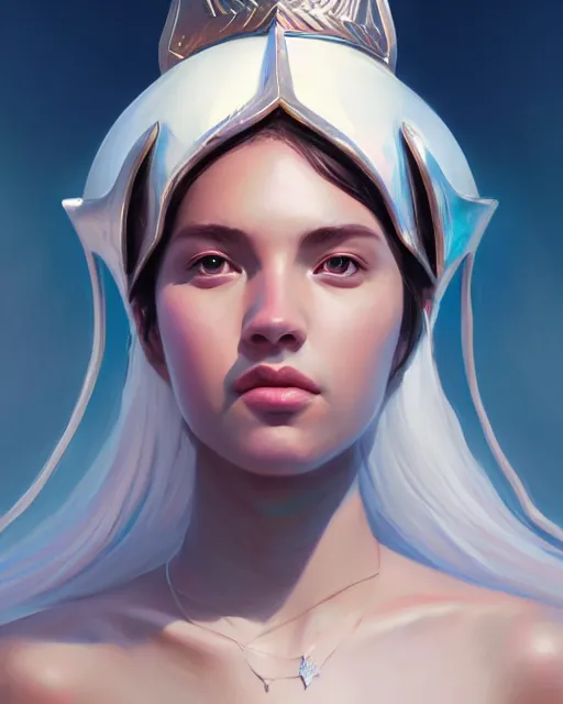 Image similar to beautiful purity goddess portrait by sylvain sarrailh, billy king, hirokazu yokohara, plate armor, artstation, radiant halo of light, photorealism