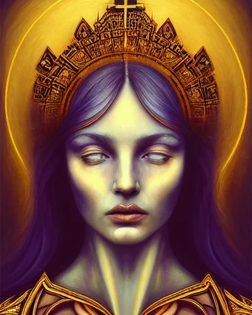 Image similar to portrait of a beautiful young goddess' face merging with a cathedral building, unusual beauty, etheric, outworldly dimmed colours, emotionally evoking symbolic metaphors, head in focus, fantasy, ornamental, intricate, elegant, highly detailed painting, artstation, concept art, painterly, golden ratio, sharp focus, art by James Jean and Zdzisław Beksiński and Antonio Mora,