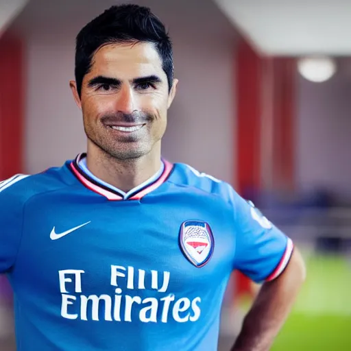 Image similar to a promo portrait of mikel arteta drooling to the camera, happy, hyper detailed, wide angle lense, fisheye, reuters