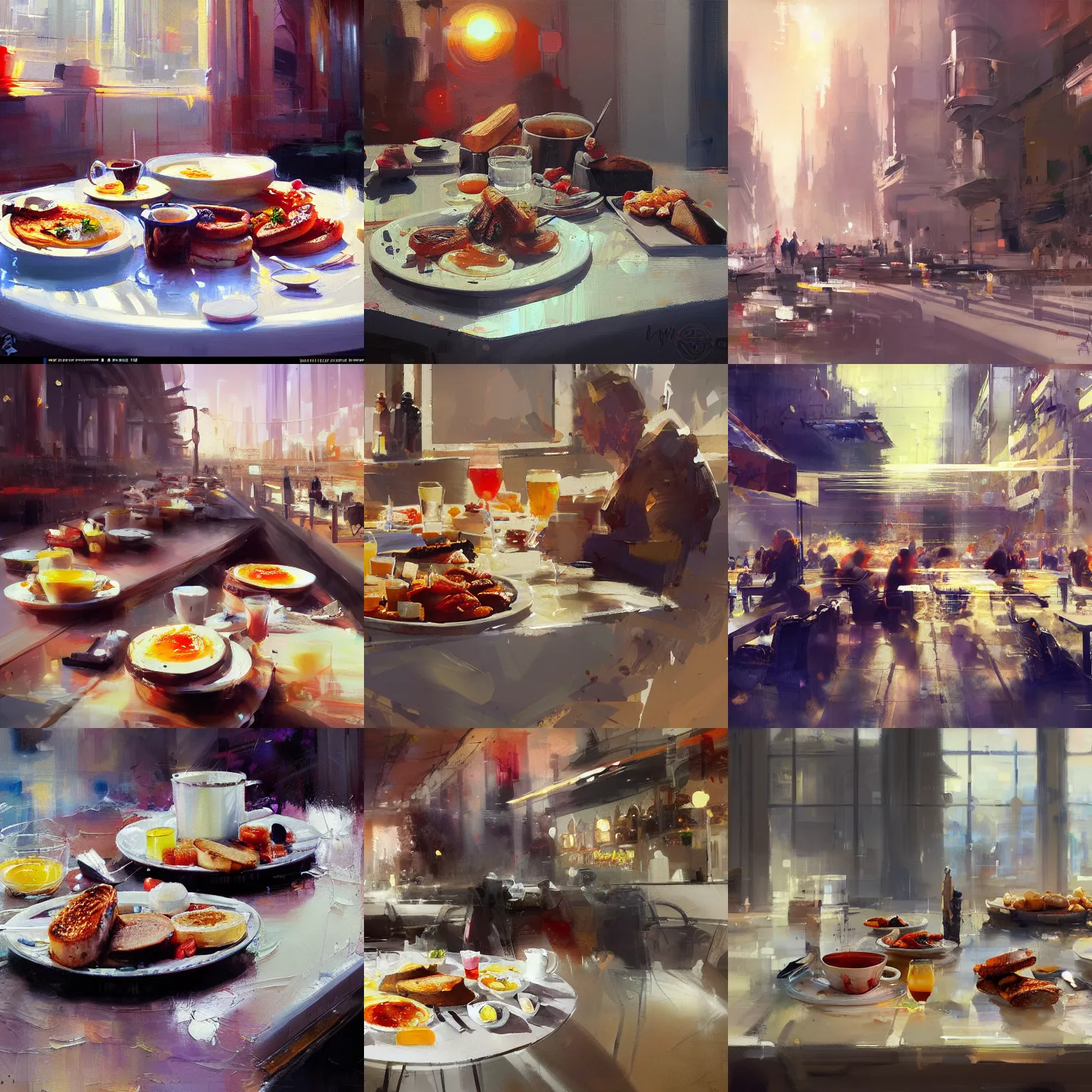 Prompt: a beautiful painting of a full english breakfast by Wadim Kashin, trending on ArtStation