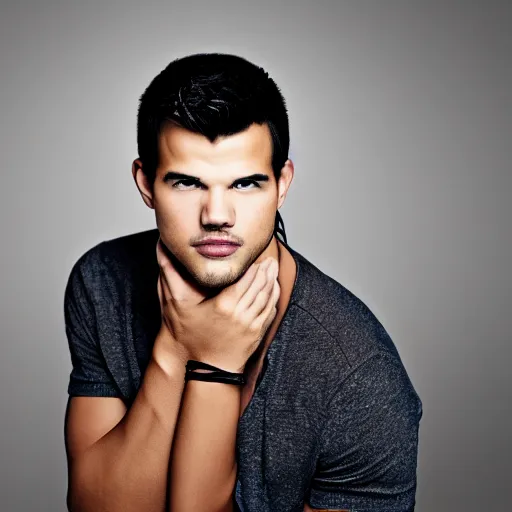 Prompt: Taylor Lautner Victoria secret model Canon EOS 5D Mark IV + Canon EF 50mm f/1.2 L