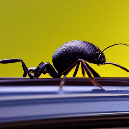 Image similar to Macro photography of an ant boarding a very very small train on a sunny day, professional photography, 8k, trending on artstation