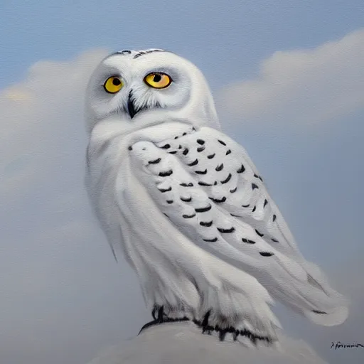 Image similar to loose oil painting of a majestic snowy owl, large strokes, hd, 8k