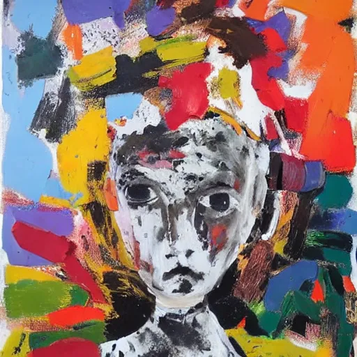 Image similar to artistic dirty art acrylic painting, figure of a doll, paint brushstrokes and squeegeed dirty artwork, art by peter blake, surreal, human figures, low tons colors, world leaders of terror 2 1 th century