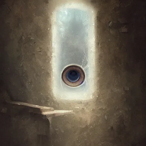 Image similar to a giant eye peeking througj a window,eerie,creepy,unnerving,digital art,art by greg rutkowski,design by trevor henderson,hyperdetailed skin,photorealistoc,deviantart,artstation,mysterious,4k