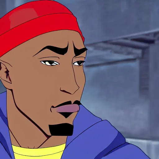 Image similar to Tupac Shakur, screenshot from a 2012s anime