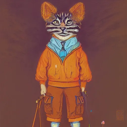 Image similar to portrait of a young disillusioned young man, by louis wain and simon stalenhag, trending on artstation