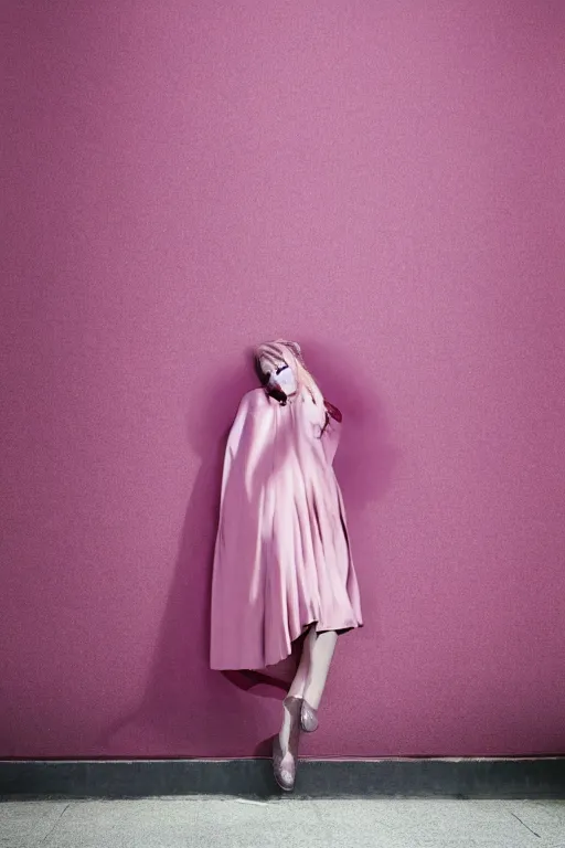 Image similar to a surreal portrait of a woman stuck in a pink wall in the style of brooke didonato, editorial fashion photography from vogue magazine, full shot, nikon d 8 1 0, ƒ / 2. 5, focal length : 8 5. 0 mm, exposure time : 1 / 8 0 0, iso : 2 0 0