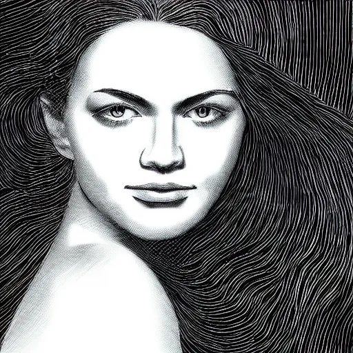 Image similar to portrait of a woman, scratchboard style