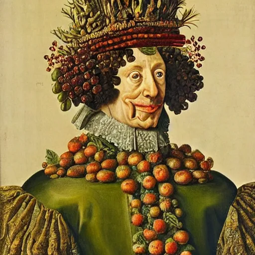 Image similar to portrait of king charles the 4 th made of fruits and vegetables by arcimboldo