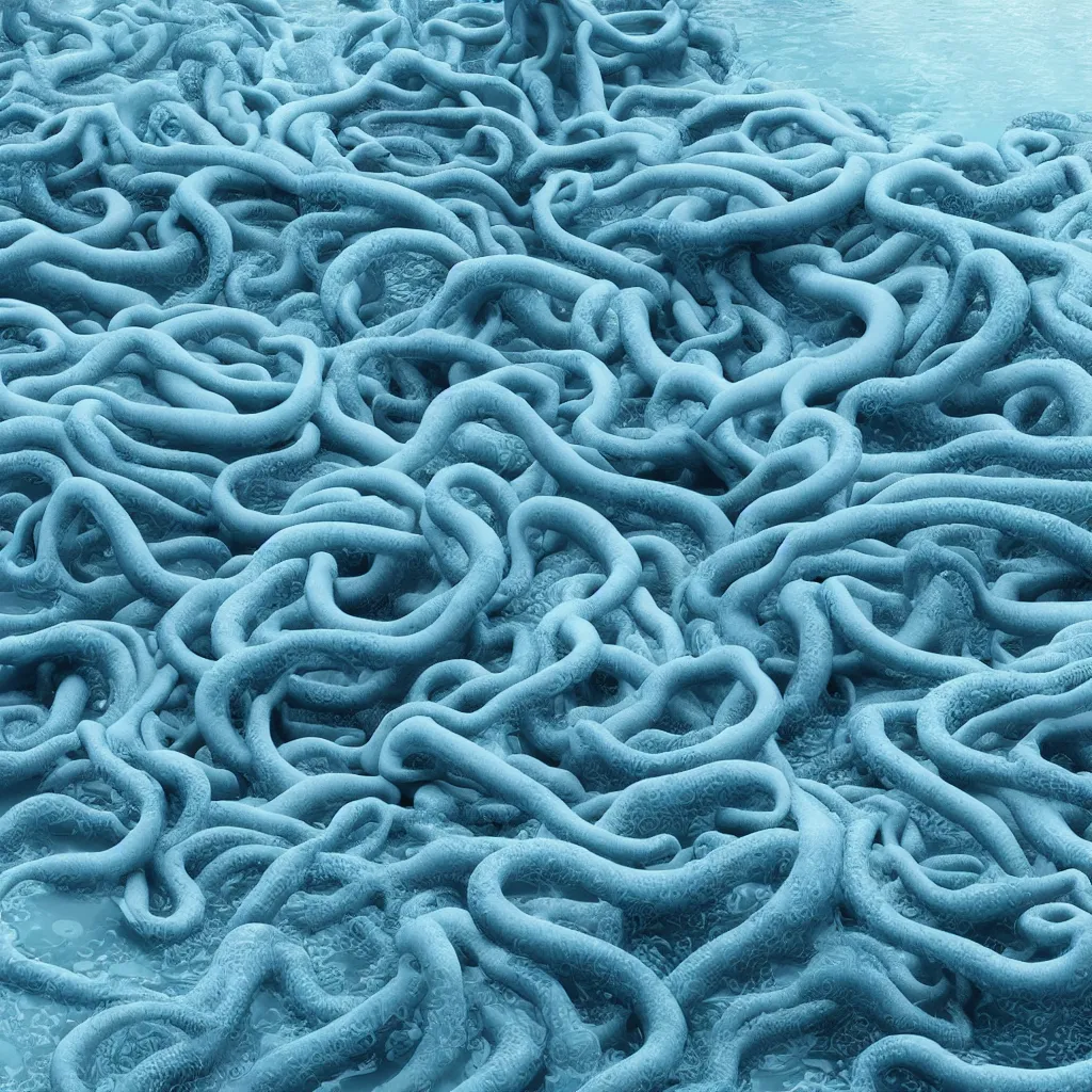 Prompt: organic sofa made of blue tentacles goo in the water, on a white background, maximum natural texture, warm illumination, cinematic alien futuristic atmosphere, in low fog, magical digital, 8k resolution, golden ratio, best color graded, vray beautiful, ambient occlusion, subsurface scatter, radiosity, hyper-realistic render