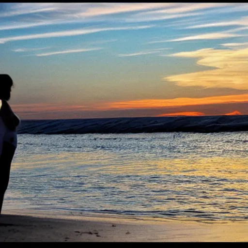 Image similar to woman watching sunset on beach by Chris Sanders