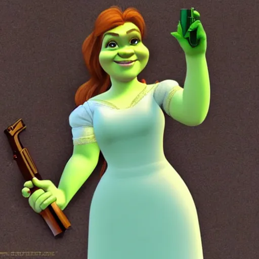 fiona from shrek holding a gun, Stable Diffusion