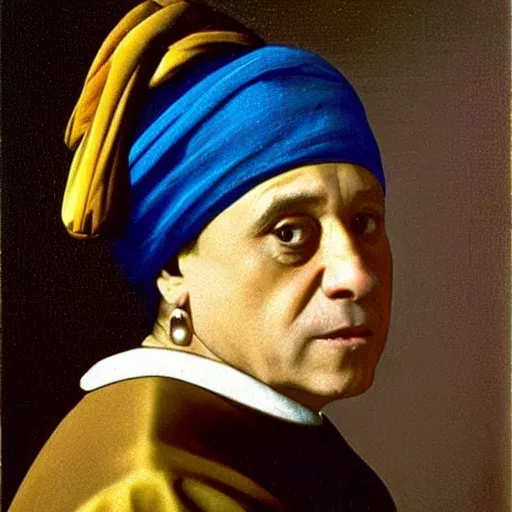 Prompt: Danny Devito with a pearl earring by Johannes Vermeer