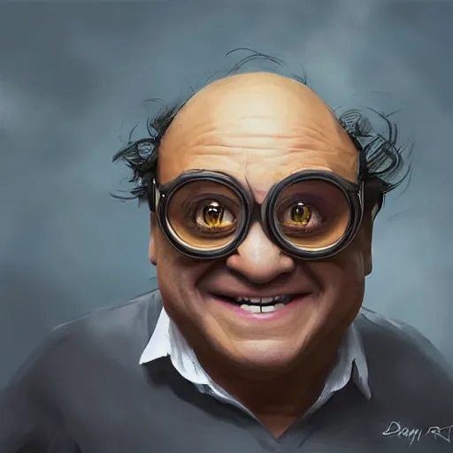 Prompt: danny devito morphing into a minion, digital art by greg rutkowski