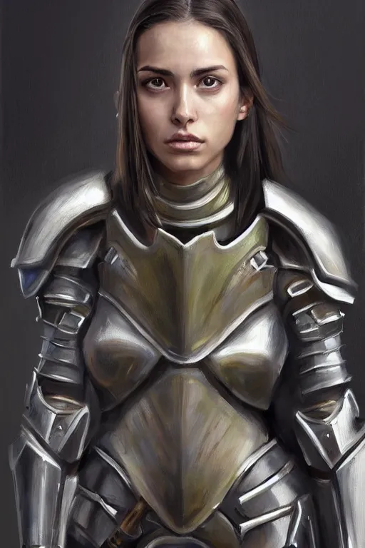 Prompt: a sharply detailed, photorealistically painted portrait of an attractive young female, partially clothed in sci-fi battle armor, with an abstractly painted background, flawless olive skin, fair complexion, long dark hair, beautiful bone structure, perfectly symmetric facial features, perfect photorealistic eyes, natural physique, intricate, elegant, digital painting, concept art, finely detailed, beautifully illustrated, sharp focus, minimal artifacts, volumetric lighting, from Halo, by Ruan Jia and Mandy Jurgens and Artgerm and William-Adolphe Bouguerea, in the style of Greg Rutkowski, trending on Artstation, award winning art