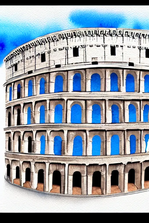 Prompt: minimalist watercolor art of the colosseum in rome, illustration, vector art