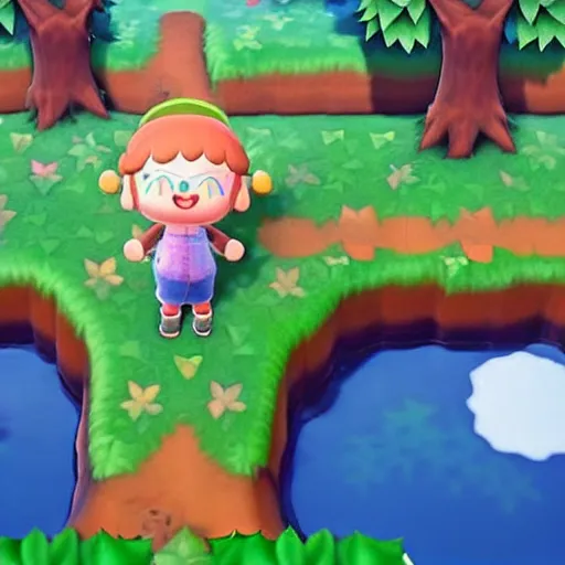 Image similar to a photo of a Eerie cabin in the middle of the woods in the style of Animal Crossing new horizons, gameplay footage