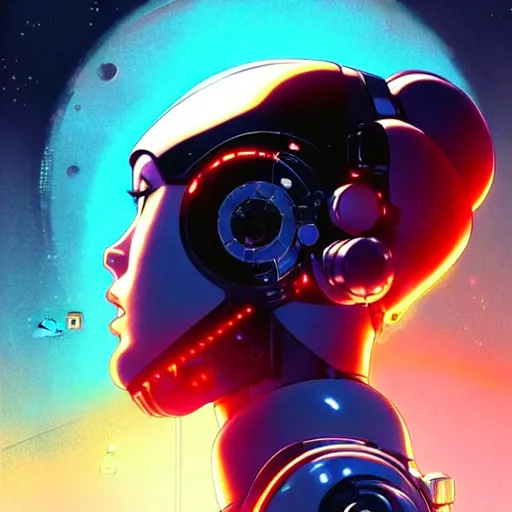 Image similar to side portrait scifi cyborg girl with robotic parts and spacesuit | | head only in center of image, audrey plaza, fine detail!! anime!! realistic shaded lighting!! poster by ilya kuvshinov katsuhiro otomo ghost - in - the - shell, magali villeneuve, artgerm, jeremy lipkin and michael garmash and rob rey