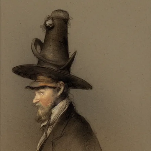 Prompt: man wearing a heavy fat stone hat high resolution, high quality, by jean - baptiste monge