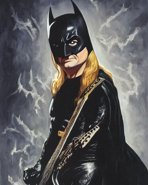 Image similar to portrait of Ozzy Osbourne as batman, art by Carel Fabritius