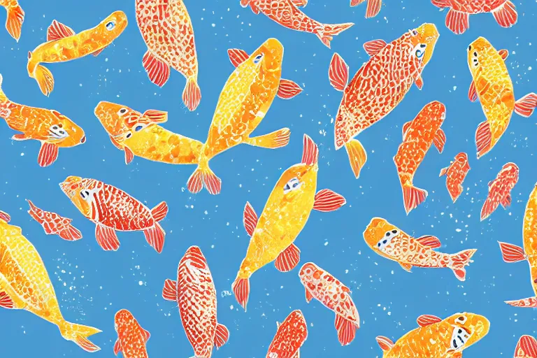 Image similar to a wrapping paper patter with koi fish print, illustration