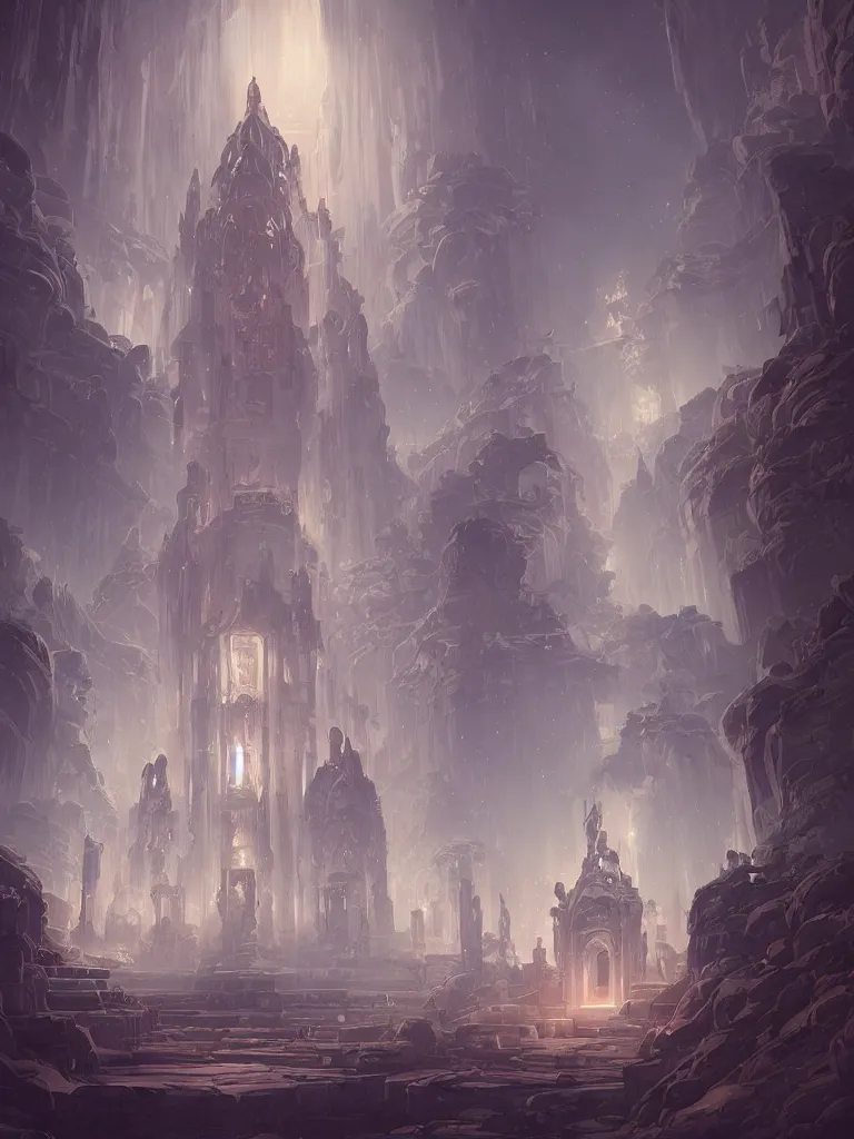 Prompt: a dream temple environment where one draws mystical energy into their heart, ancient ceremonial futuristic architecture, pristine concept art, symmetrical, in the style of Ross Tran and WLOP