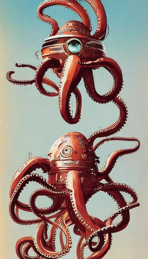 Image similar to 1 9 5 0 s retro future robot android octopus. muted colors. by bruce pennington