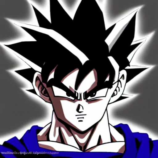 Image similar to Goku Portrait, Poster, Very Epic, 4k resolution, highly detailed, Trend on artstation Black & White Art, Blue fire, white background, sketch, Digital 2D, Character Design, in style Yasmine Putri