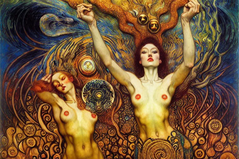 Image similar to Divine Chaos Engine by Karol Bak, Jean Delville, William Blake, Gustav Klimt, and Vincent Van Gogh, symbolist, visionary