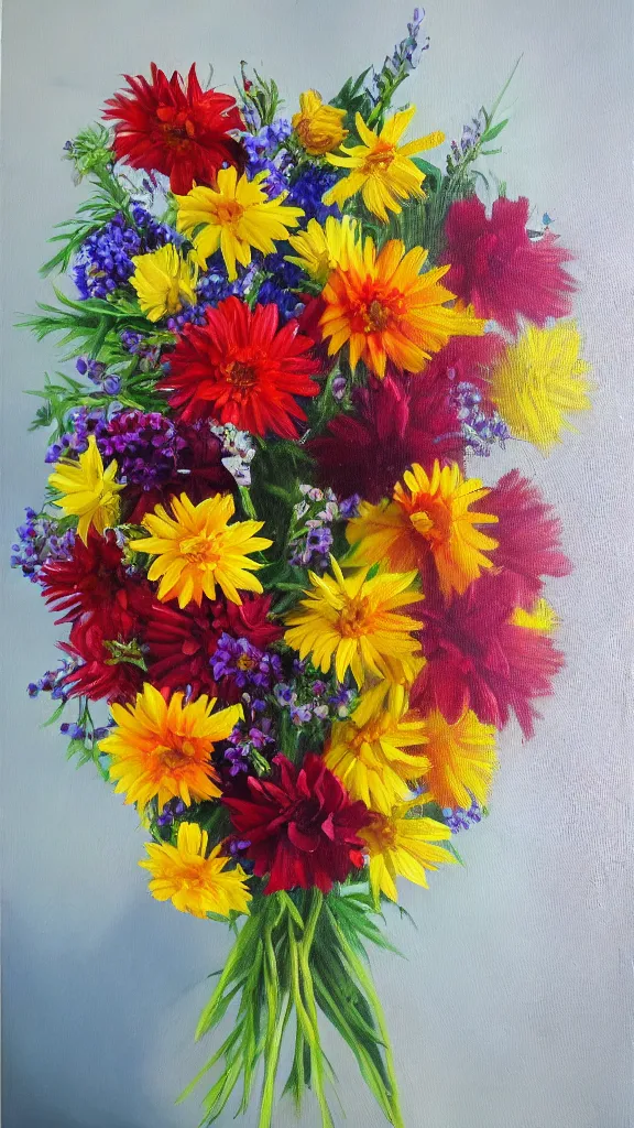 Prompt: oil painting of the letter M made from a bouquet of flowers photorealistic