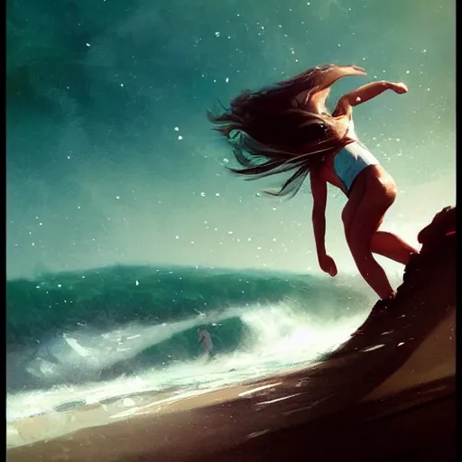 Prompt: a girl falling into ocean art shot, galaxy, artstation, by greg rutkowski,