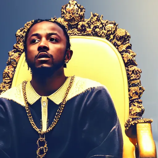 Kendrick lamar sitting on a throne with a golden, Stable Diffusion