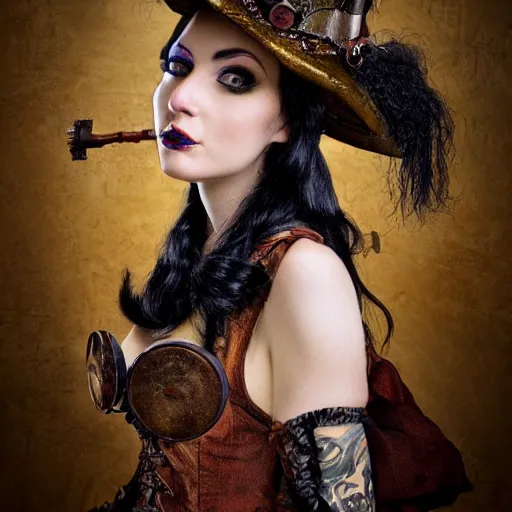 Image similar to photo of a beautiful steampunk witch, portrait