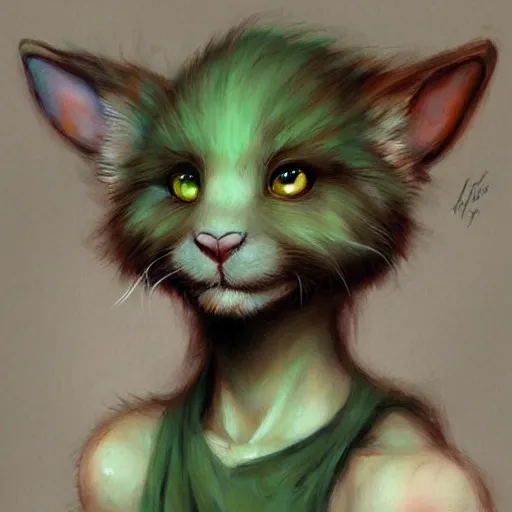 Prompt: cute anthropomorphic bunny, green eyes, brown fur, wlop, artgerm, royo