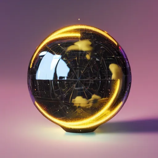 Image similar to tilt shift sphere ipercube huge light intricate reflection diffraction marble gold obsidian preraffaellite photography cut, octane, artstation render 8 k neon