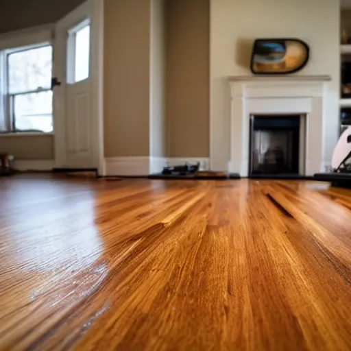 Image similar to Roomba with a Knife is Coming After You! Living Room Hardwood Floor, Low Angle, Dramatic