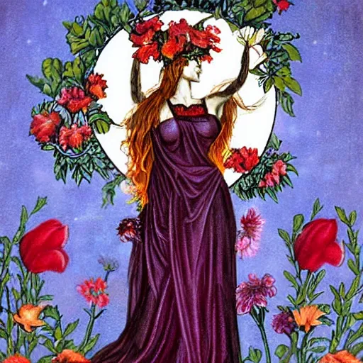 Image similar to persephone as goddess of death and flowers