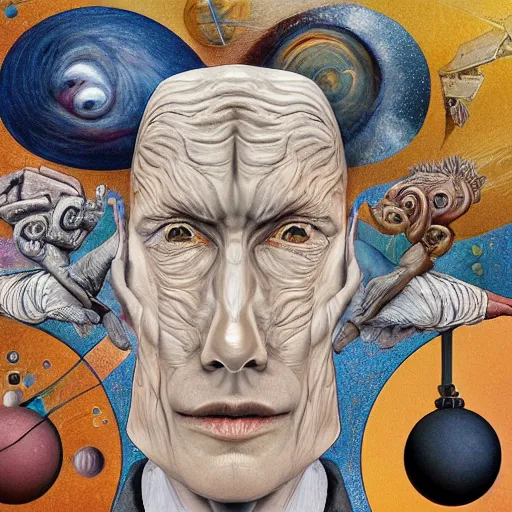 Image similar to a little time and a lot of space stands a man with infinite faces, 4 k, high level of detail, surrealism