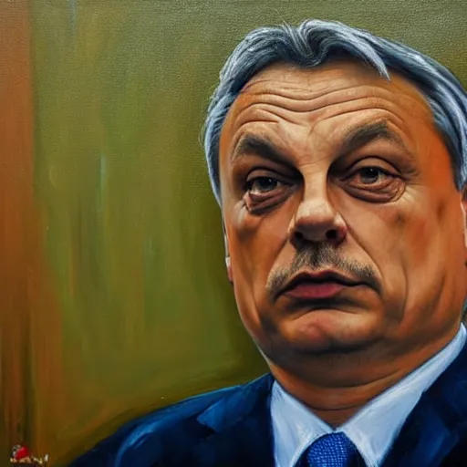 Image similar to viktor orban in a cubicle, oil painting