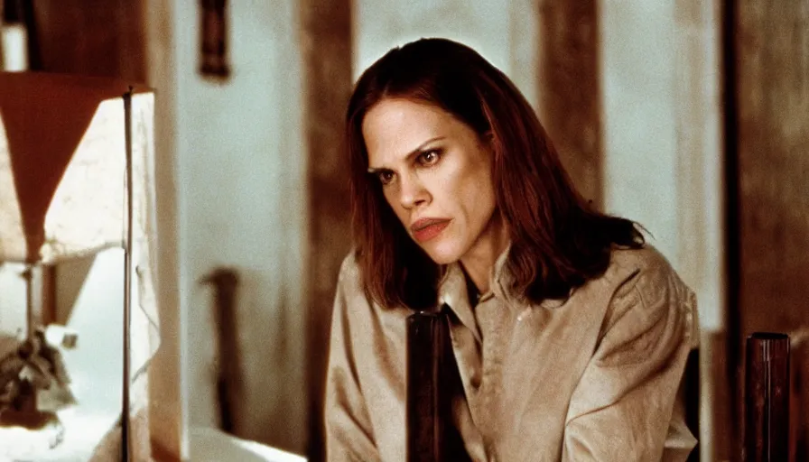 Prompt: a film still of Hilary swank as clarice starling in the silence of the lambs movie