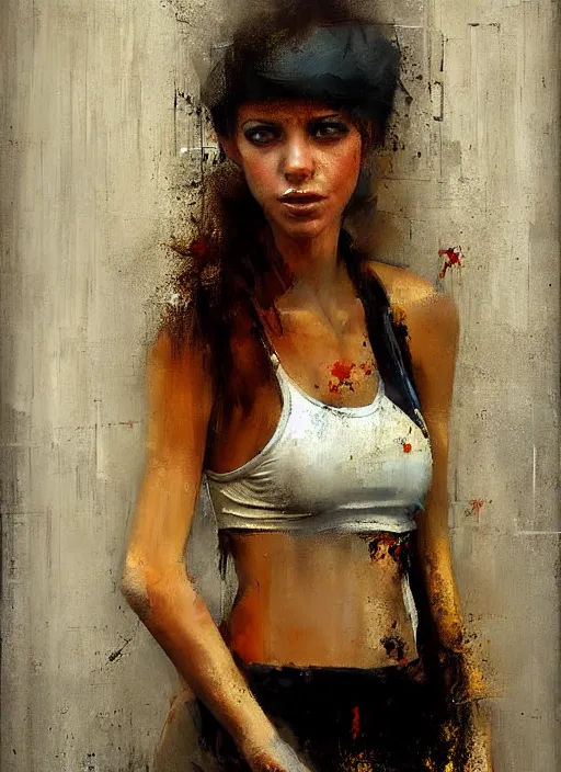 Image similar to a portrait of a pretty sewer punk young lady by andre kohn