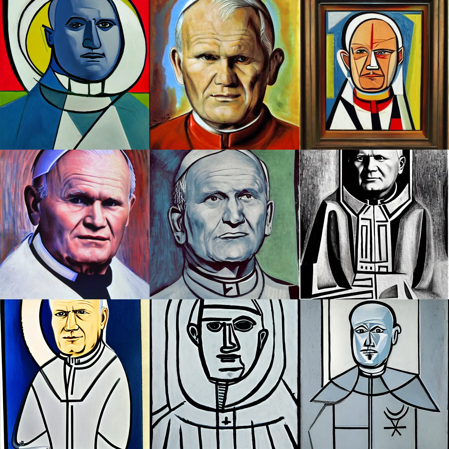 Prompt: John Paul II portrait made by Pablo Picasso