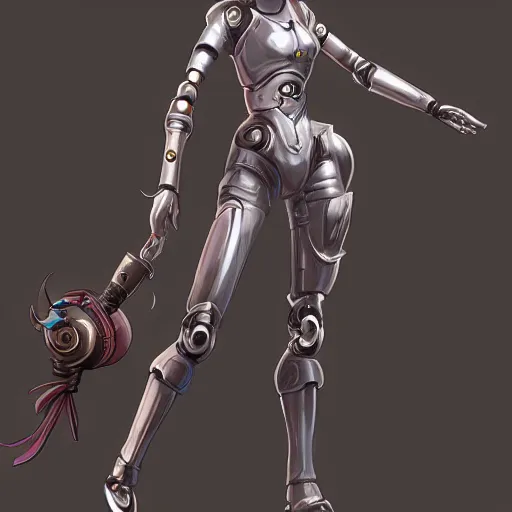 Image similar to female robot swashbuckler, robot, fantasy, d & d, character art, matte, illustration, concept art, artstation